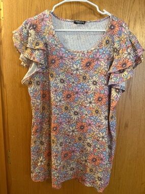 HEIMISH USA Pastel Floral Ruffle Sleeve Top - Pink, Peach, Blue, Cream, Yellow